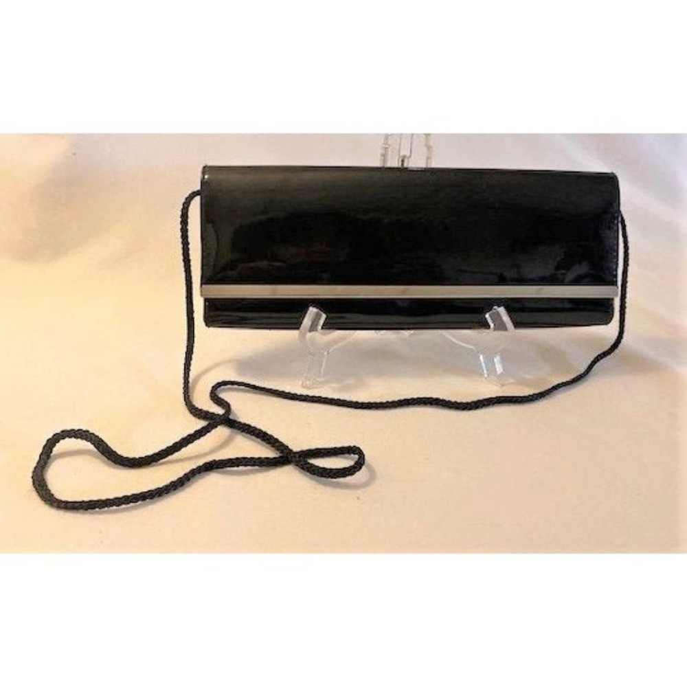 vintage '90s black patent clutch handbag w/straps